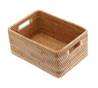 Alasum Woven Rattan Storage Box with Built-in Handles, Lightweight and Breathable Multipurpose Storage Basket for Towels and Blankets, the Bed or Shelves, Natural Handwoven