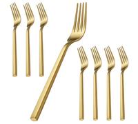 Alata Cube 8-Piece 8.1 Inches Gold Forged Stainless Steel Dinner Forks, Mirror Finish, Dishwasher Safe