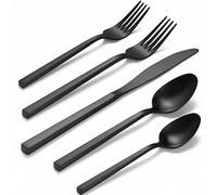 Alata - Cube Black 20-Piece Forged Cutlery Set Stainless Steel Cutlery Set, Service for 4, Matte Satin Finish
