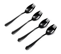 Alata Sporks, 8-Pack Black Food-Grade Stainless Steel Sporks, 7.4 inch Long Handle Salad Forks for Dessert, Ice Cream, Salad, Soup, Pasta, Spaghetti, Dishwasher Safe