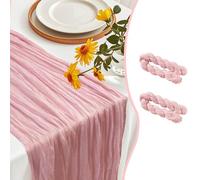 AlaTyche 2 Packs Pink Cheesecloth Table Runner, 90×300cm Rustic Gauze Vintage Table Runners, Boho Table Runner for Spring Wedding Baby Shower Party Birthday Bridal Holiday Table Decorations
