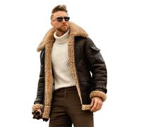 Alaurbeauty Mens Winter Jacket Faux Suede Aviator Bomber Jacket Warm Shearling Leather Coat Zip Up Lapel Work Jackets Vintage Motorcycle Coat (Brown, L)