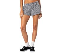 Alaurbeauty Womens Plaid Lounge Shorts Y2K Teen Girls Gingham Boxer Shorts Elastic Low Waisted Wide Leg Summer Lightweight Shorts (Black, L)