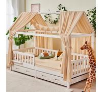 ALAVYA HOME 3-Piece House Bed Decoration Set - Canopy and Bunting 300 cm Long for Children's Room | 100% Organic Muslin Cotton | GOTS Certified | 125 x 350 cm | Beige
