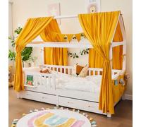 ALAVYA HOME® 3-Piece House Bed Decoration Set with 2 Pieces Bed Canopy I 1 Piece Bunting 300 cm Long for Children's Bed I 100% Organic Muslin Cotton I GOTS Certified I 125 x 350 cm I Mustard Yellow