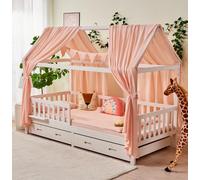 ALAVYA HOME® 3-Piece House Bed Decoration Set with 2 Pieces Bed Canopy I 1 Piece Bunting 300 cm Long for Children's Bed I 100% Organic Muslin Cotton I GOTS Certified I 125 x 350 cm I Light Pink