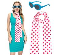 Alaxciax Pink Polka Dot Scarf with Blue Frame Polarized Sunglasses, Lucy Costume Accessories for Women Girls for Halloween Cosplay Fancy Dress (Lucy Costume Accessories)