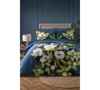 Soiree - Navy White Floral Duvet Cover - King Bedding Size (230 x 220cm) - Reversible (2 Designs) - Soft 100% Sateen Cotton - 2x Pillowcases - Luxury Bedding with White Flowers - Navy Bedding