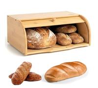 ALAYSTAR Bamboo Bread Bin Fully Assembled Eco-Friendly Bread Box | Natural Wooden Roll Top Bread Storage Bin | Vintage Countertop Bread Keeper for Fresh Loaves & Pastries