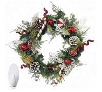 ALAYSTAR Candy Cane Christmas Bauble Wreath Red White Festive Door Wreath with Shiny Matte & Glitter Ornaments Luxury Xmas Decoration for Front Door Wall Fireplace Holiday Displays (Christmas Wreath)