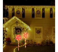 ALAYSTAR Christmas Light-Up Santa Stop Here Sign with Ground Stake, Waterproof Battery Operated 14 LED Warm White Lights, Double-Sided "Santa Landing Zone" Holiday Decoration, 6-Hour Timer, Set of 2