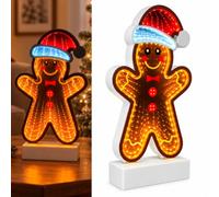 ALAYSTAR LED Infinity Christmas Festive Gingerbread Mirror Light Tabletop | Battery operated,Glowing display, stable base and cordless design for shelves, windowsills, desks and mantele