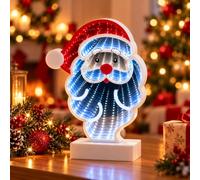 ALAYSTAR LED Infinity Christmas Festive Santa Mirror Light,Tabletop Decor | Battery operated,Glowing display, stable base and cordless design for shelves, windowsills, desks and mantele
