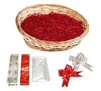 ALAYSTAR Premium Wicker Gift Hamper Basket Kit Create Your Own Festive Present Includes Cellophane Bag Ribbon Wood Wool Reusable Oval White Basket Christmas Birthday Baby Showers (NATURAL)