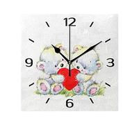 ALAZA 20cm Silent Square Wall Clock, Cute White Bear Red Heart Non Ticking Clock for Living Room Kitchen Bedroom Office Decorative with Desktop Stand