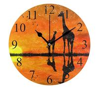 ALAZA 25cm Non Ticking Round Wall Clock, Sunset Giraffe Silent Clock for Living Room Kitchen Bedroom Office Decorative with Desktop Stand