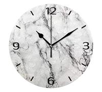 ALAZA 25cm Silent Round Wall Clock, White Marble Non Ticking Clock for Living Room Kitchen Bedroom Office Decorative with Desktop Stand