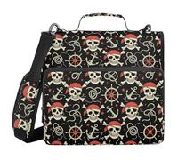 ALAZA 3 Ring Binder Bag, 1.5 Inch D-Rings Easily Organizes 1 Inch Fits Letter Sized Paper, Anchor and Pirates Skull Large 3 Hole Zipper Binder Organizer for School Office Supplies