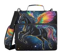 ALAZA 3 Ring Binder Bag, 1.5 Inch D-Rings Easily Organizes 1 Inch Fits Letter Sized Paper, Black Unicorn with Rainbow Wings Large 3 Hole Zipper Binder Organizer for School Office Supplies