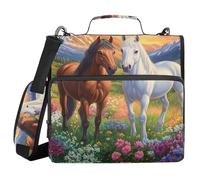 ALAZA 3 Ring Binder Bag, 1.5 Inch D-Rings Easily Organizes 1 Inch Fits Letter Sized Paper, Brown White Horse Large 3 Hole Zipper Binder Organizer for School Office Supplies