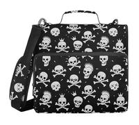 ALAZA 3 Ring Binder Bag, 1.5 Inch D-Rings Easily Organizes 1 Inch Fits Letter Sized Paper, Funny Skulls Black Large 3 Hole Zipper Binder Organizer for School Office Supplies