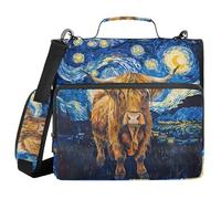 ALAZA 3 Ring Binder Bag, 1.5 Inch D-Rings Easily Organizes 1 Inch Fits Letter Sized Paper, Highland Cow in Starry Nigh Large 3 Hole Zipper Binder Organizer for School Office Supplies