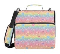 ALAZA 3 Ring Binder Bag, 1.5 Inch D-Rings Easily Organizes 1 Inch Fits Letter Sized Paper, Rainbow Girly Glitter and Hearts Large 3 Hole Zipper Binder Organizer for School Office Supplies