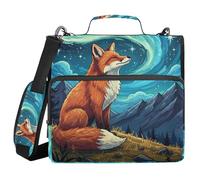ALAZA 3 Ring Binder Bag, 1.5 Inch D-Rings Easily Organizes 1 Inch Fits Letter Sized Paper, Red Fox Night Sky Stars Large 3 Hole Zipper Binder Organizer for School Office Supplies