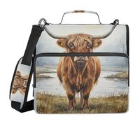 ALAZA 3 Ring Binder Bag, 1.5 Inch D-Rings Easily Organizes 1 Inch Fits Letter Sized Paper, Scottish Highland Cow Large 3 Hole Zipper Binder Organizer for School Office Supplies
