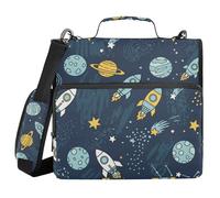 ALAZA 3 Ring Binder Bag, 1.5 Inch D-Rings Easily Organizes 1 Inch Fits Letter Sized Paper, Space Rocket Planets Large 3 Hole Zipper Binder Organizer for School Office Supplies