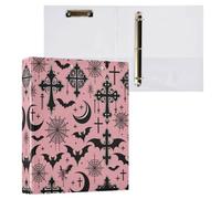 ALAZA 3 Ring Binder with Clipboards, 1.5 Inch Round Rings Easily Organizes 1.5 Inch Binder Fits Letter Sized Paper, Black Gothic Moon Spider Webs and Bats Large 3 Hole Binder for School Office Work S