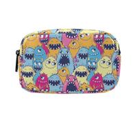 ALAZA Aesthetic Leather Pencil Case with 2 Compartments Cartoon Monsters