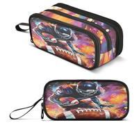 ALAZA American Football Player Pencil Case Large Pencil Pouch Pen Case 3 Compartments Stationery Marker Cases Organizer Rugby Pencil Box Bag for School Office Adult Kids