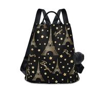 ALAZA Backpack Womens, Anti-Theft Womens Backpack Travel Handbags Shoulder Bag Eiffel Tower and Stars Ladies Rucksack Fashion Casual Daypack, Hairball Pendant