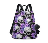 ALAZA Backpack Womens, Anti-Theft Womens Backpack Travel Handbags Shoulder Bag Flowers and Skulls Ladies Rucksack Fashion Casual Backpacks Daypack, Hairball Pendant
