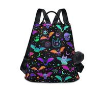 ALAZA Backpack Womens, Anti-Theft Womens Backpack Travel Handbags Shoulder Bag Gothic Bats Moons and Stars Ladies Rucksack Fashion Casual Daypack, Hairball Pendant