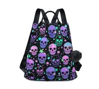 ALAZA Backpack Womens, Anti-Theft Womens Backpack Travel Handbags Shoulder Bag Stars Purple Skulls Ladies Rucksack Fashion Casual Backpacks Daypack, Hairball Pendant