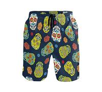 ALAZA Beach Shorts, Day of The Dead Sugar Skulls and Roses Mens Trunks Swim Shorts Quick Dry with Pockets for Summer Surfing Boardshorts Gym Outdoor Water Sports, X-Large