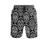 ALAZA Beach Shorts, Sugar Skulls White Black Mens Trunks Swim Shorts Quick Dry with Pockets for Summer Surfing Boardshorts Gym Outdoor Water Sports, X-Large