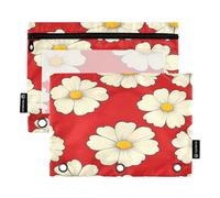 ALAZA Beautiful Flowers Red 3 Ring Binder Pouch Zipper Pencil Case 2 Pack Pen Stationery Bag with Clear Window for Kids School Office