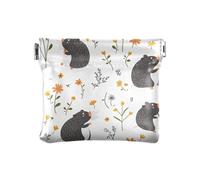 ALAZA Black Mouse Flower Squeeze Coin Purse PU Leather Mini Wallet Change Pouch for Women Men Kids