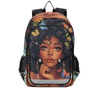 ALAZA Black Woman Large Afro Colorful Butterflies Flowers School Backpacks Reflective Safety Backpack