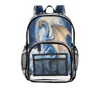 ALAZA Blue Dragon Moon Cloud Clear Backpack See Through Bookbag Waterproof Transparent Casual Daypack for School Travel Stadium Events Women Men Kids
