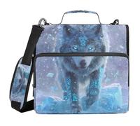 ALAZA Blue Eyed Wolf Zipper Binder 3 Ring Animal Binder Organizer with Zipper and Shoulder Strap Large Capacity Multi-Pocket Trapper Keeper File Folder for Office Supplies