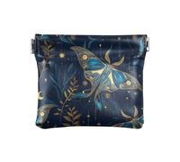 ALAZA Blue Moth Moon Small Squeeze Coin Purse PU Leather Mini Wallet Change Pouch for Women Men Kids
