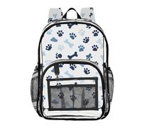 ALAZA Blue Puppy Bones Footprints Clear Backpack See Through Bookbag Waterproof Transparent Casual Daypack for School Travel Stadium Events Women Men Kids