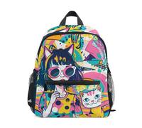 ALAZA Boys Girls Toddler Backpack Child School Bags, Graffiti Girl and Cat Kids Mini Kawaii Backpacks Rucksack Small Bookbag Children's Backpack with Chest Strap Name Tag