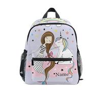 ALAZA Boys Girls Toddler Backpack Personalised Nursery backpack, Cute Mermaid with Magic Unicorn Kids Mini School Rucksack Small Name Custom Children's Backpack with Chest Strap Name Tag