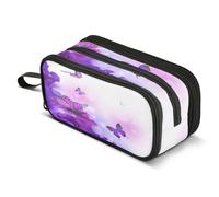 ALAZA Butterfly Purple Flowers Pencil Case for Boys Girls Kids Pencil Pouch 3 Compartment Pen Bag Large Capacity Storage Pencil Holder School Students with Zipper