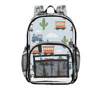 ALAZA Cactus Train Cloud Clear Backpack See Through Bookbag Waterproof Transparent Casual Daypack for School Travel Stadium Events Women Men Kids